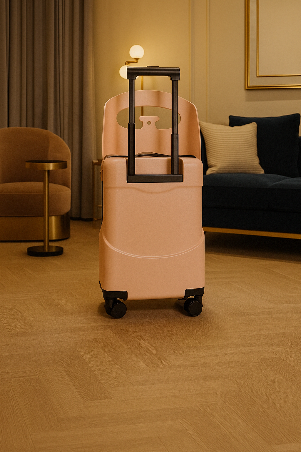 Kendi Premium Ride-On Cabin Suitcase with Aluminium Frame & Built-in Seat – Blush Pink