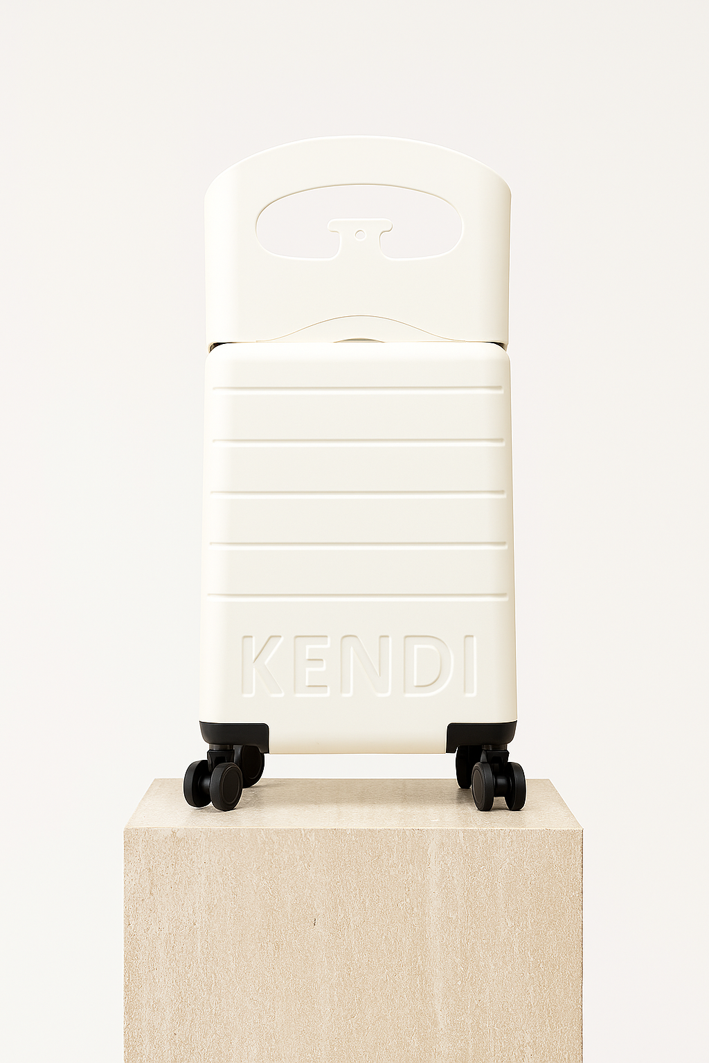 KENDI Premium Ride-On Cabin Suitcase with Aluminium Frame & Built-in Seat – Pearl White