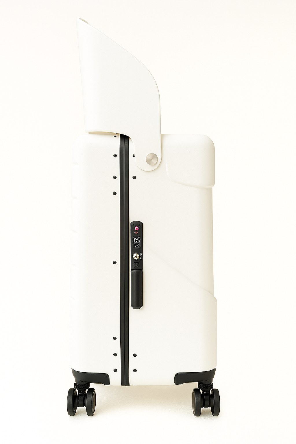 KENDI Premium Ride-On Cabin Suitcase with Aluminium Frame & Built-in Seat – Pearl White