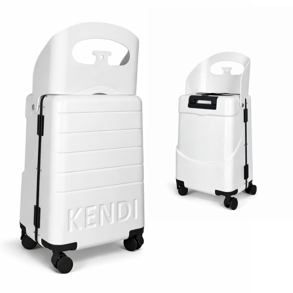 Kendi Ride On Cabin Suitcase with Aluminium Frame and Built In Seat Pearl White