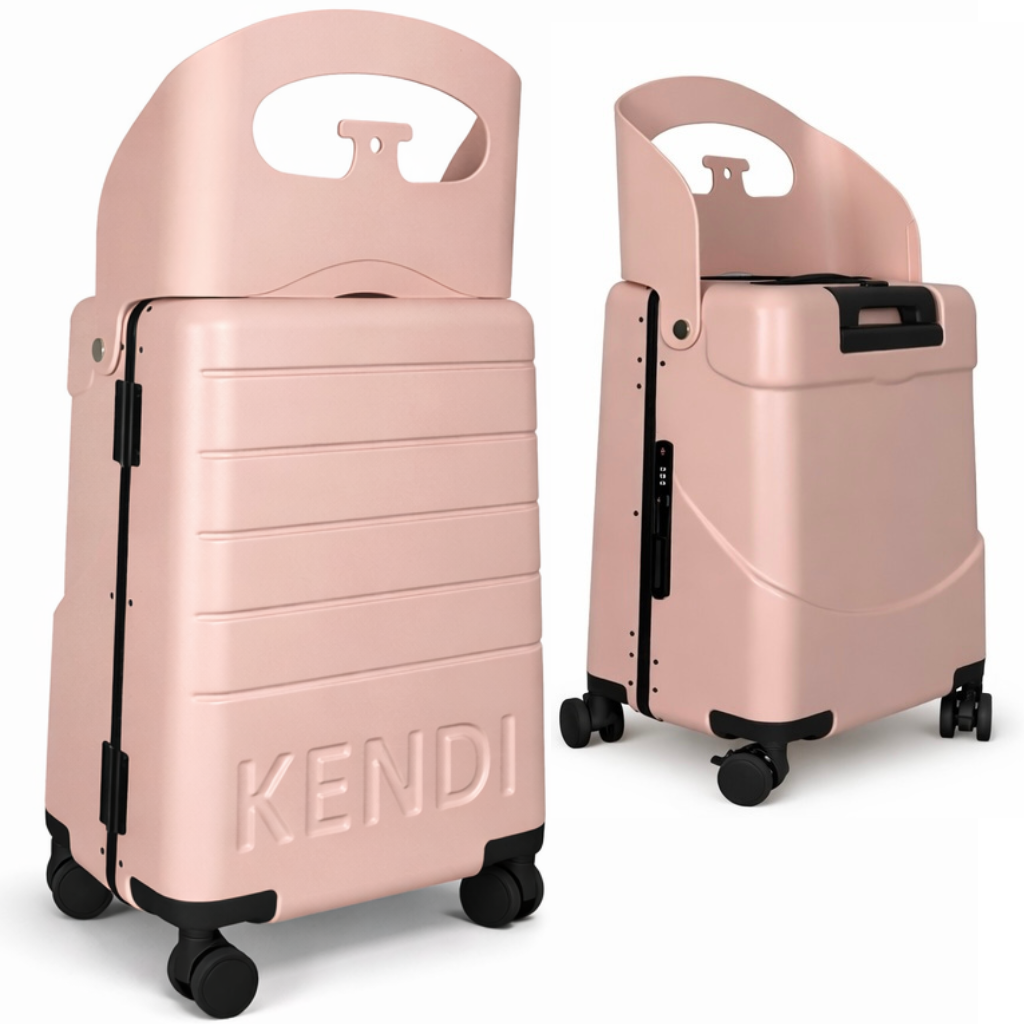 Kendi Ride On Cabin Suitcase with Aluminium Frame and Seat Blush Pink