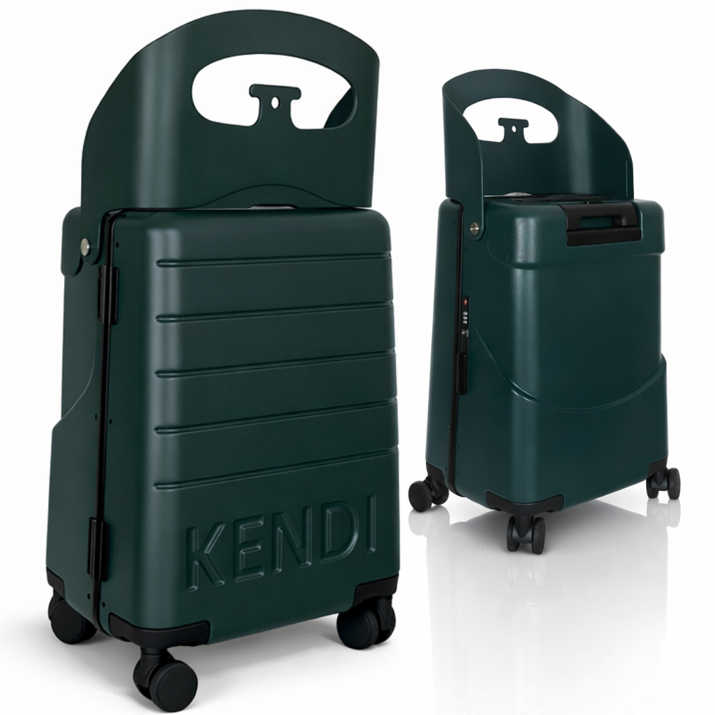 Kendi Ride On Cabin Suitcase with Built In Seat Aluminium Frame Forest Green
